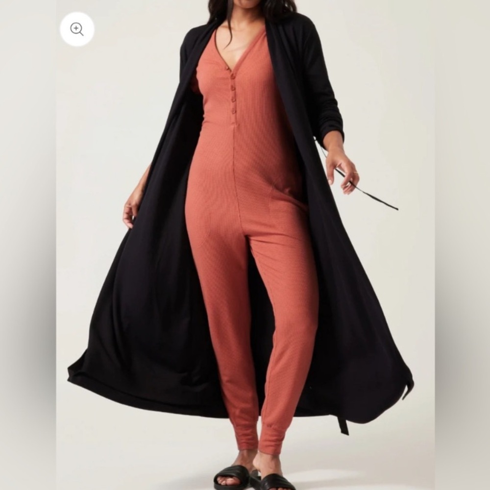 Athleta Wind Down Sleep Romper Waffle Knit Long Sleeve Jumpsuit Loungewear - Picture 12 of 12